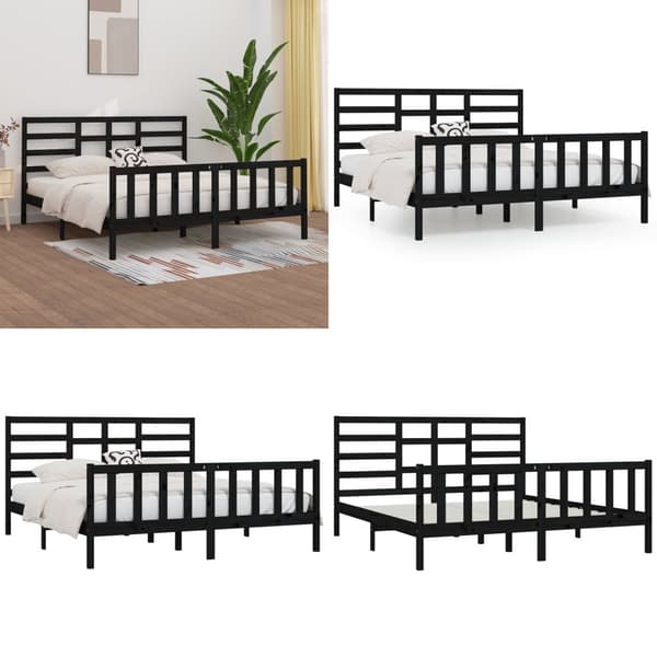 Sengeramme 200x200 cm massivt fyrretræ sort - Sengeramme - Sengerammer - Home & Living