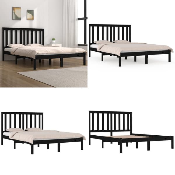 Sängram svart massiv furu 140x190 cm - Sängram - Sängramar - Home & Living