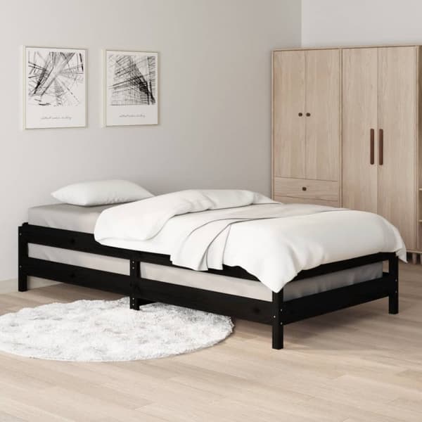 Pinottava sänky musta 90x200 cm täysi mänty - Pinottava Sänky - Pinottavat Sängyt - Home & Living