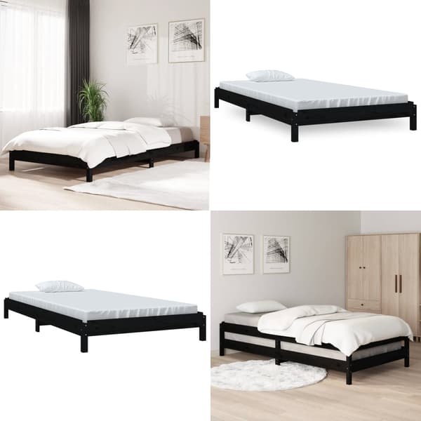 Pinottava sänky musta 90x200 cm täysi mänty - Pinottava Sänky - Pinottavat Sängyt - Home & Living