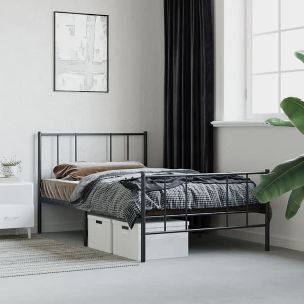 Sengeramme med sengegavl og fodgærde 90x190 cm metal sort - Sengestel - Sengeramme - Home & Living