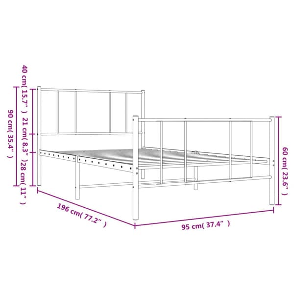Sengeramme med sengegavl og fodgærde 90x190 cm metal sort - Sengestel - Sengeramme - Home & Living