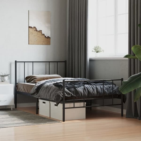 Sengeramme med sengegavl og fodgærde 90x190 cm metal sort - Sengestel - Sengeramme - Home & Living