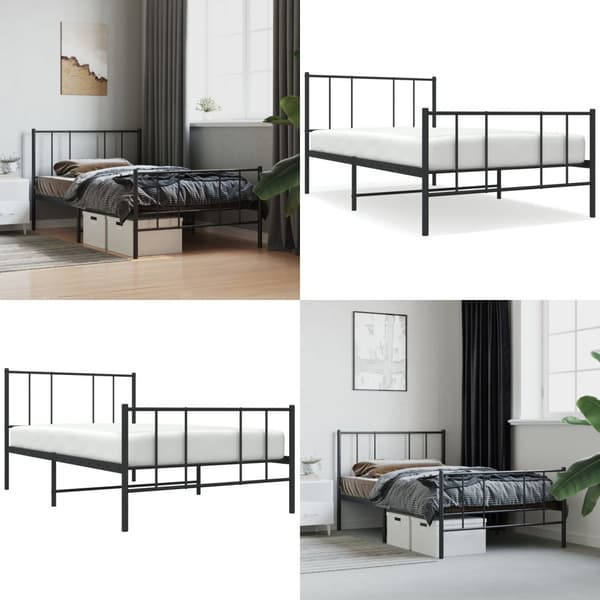 Sengeramme med sengegavl og fodgærde 90x190 cm metal sort - Sengestel - Sengeramme - Home & Living