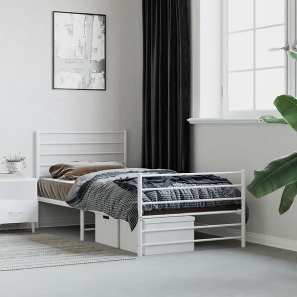 Sengeramme med sengegavl og fodgærde 80x200 cm metal hvid - Sengestel - Sengeramme - Home & Living