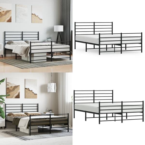 Sengeramme med sengegavl og fodgærde 160x200 cm metal sort - Sengestel - Sengeramme - Home & Living
