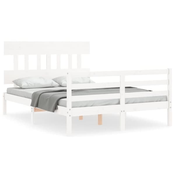 Sengeramme med sengegavl 140x190 cm massivt træ hvid - Sengeramme - Sengerammer - Home & Living