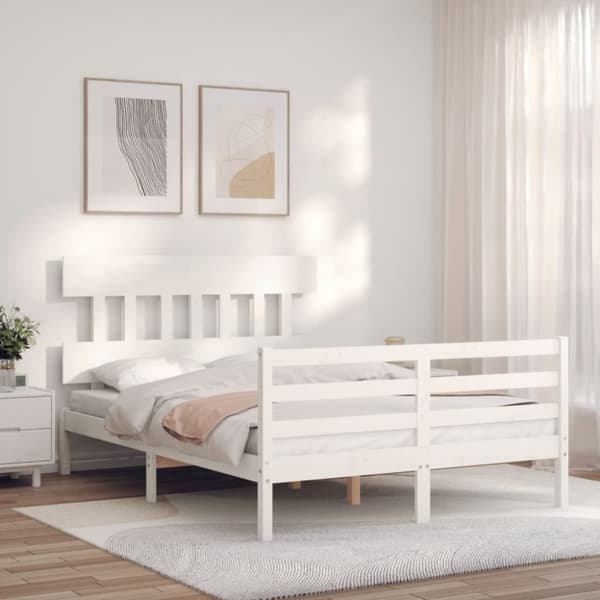 Sengeramme med sengegavl 140x190 cm massivt træ hvid - Sengeramme - Sengerammer - Home & Living