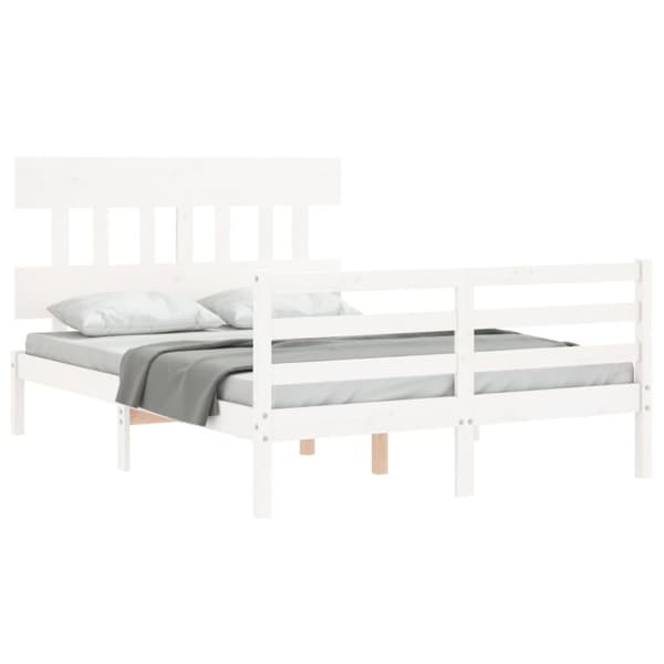 Sengeramme med sengegavl 140x190 cm massivt træ hvid - Sengeramme - Sengerammer - Home & Living
