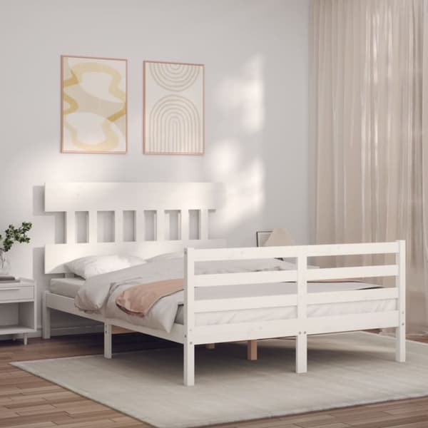 Sengeramme med sengegavl 140x190 cm massivt træ hvid - Sengeramme - Sengerammer - Home & Living