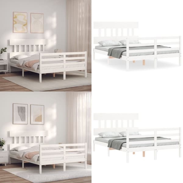 Sengeramme med sengegavl 140x190 cm massivt træ hvid - Sengeramme - Sengerammer - Home & Living