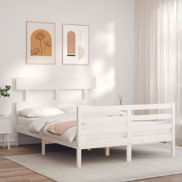 Sängynrunko päädyllä valkoinen 120x200 cm täysi puu - Sängynrunko - Sängynrungot - Home & Living