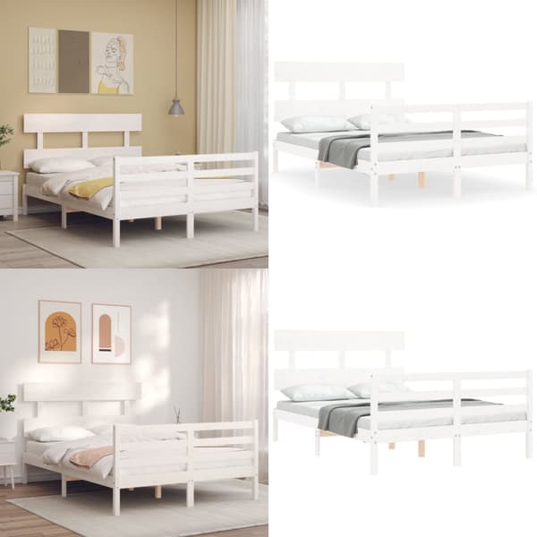 Sengeramme med sengegavl 120x200 cm massivt træ hvid - Sengeramme - Sengerammer - Home & Living