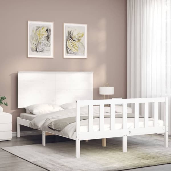 Sengeramme med sengegavl 120x200 cm massivt træ hvid - Sengeramme - Sengerammer - Home & Living