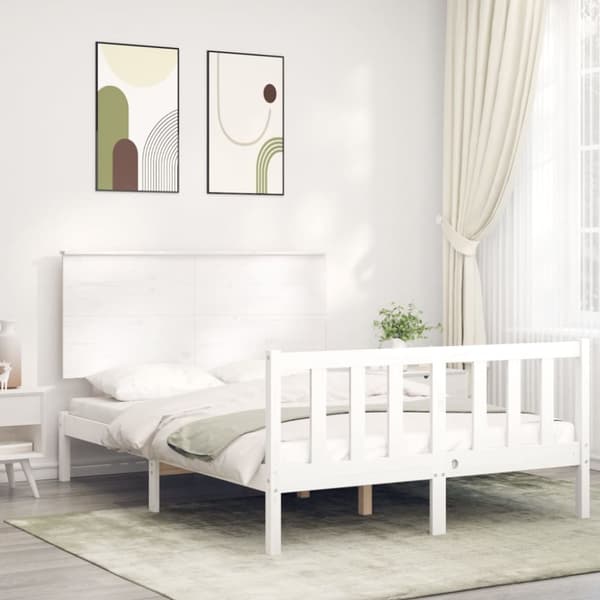 Sengeramme med sengegavl 120x200 cm massivt træ hvid - Sengeramme - Sengerammer - Home & Living
