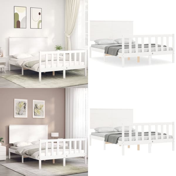 Sengeramme med sengegavl 120x200 cm massivt træ hvid - Sengeramme - Sengerammer - Home & Living