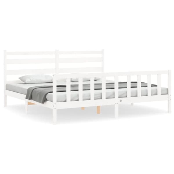 Sengeramme med sengegavl 200x200 cm massivt træ hvid - Sengeramme - Sengerammer - Home & Living