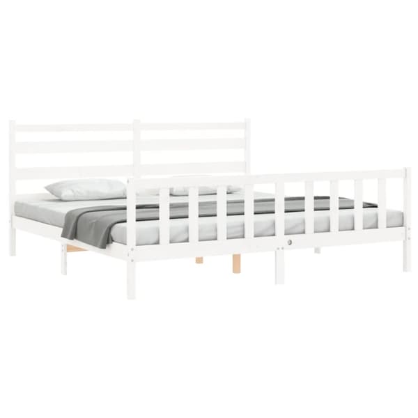Sengeramme med sengegavl 200x200 cm massivt træ hvid - Sengeramme - Sengerammer - Home & Living