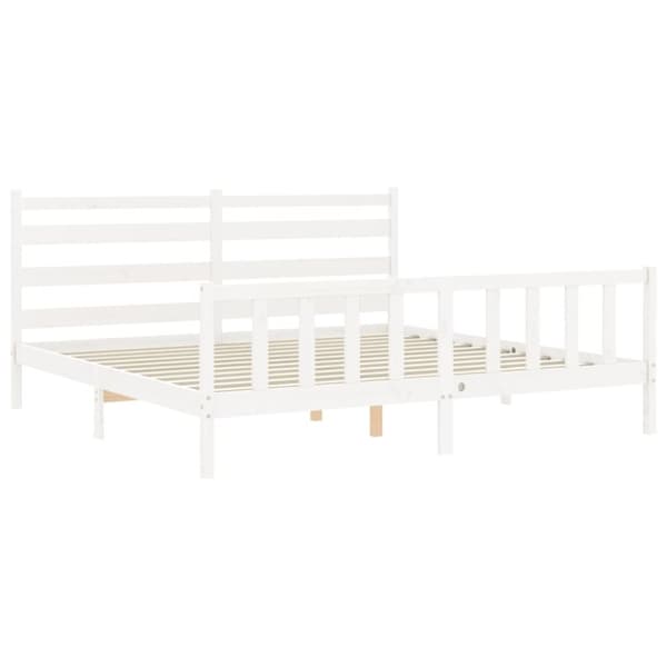 Sengeramme med sengegavl 200x200 cm massivt træ hvid - Sengeramme - Sengerammer - Home & Living