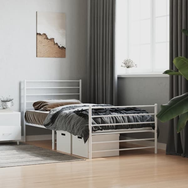 Sengeramme med sengegavl og fodgærde 90x200 cm metal hvid - Sengestel - Sengeramme - Home & Living