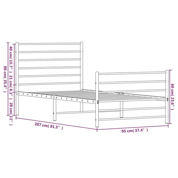 Sengeramme med sengegavl og fodgærde 90x200 cm metal hvid - Sengestel - Sengeramme - Home & Living