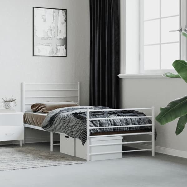 Sengeramme med sengegavl og fodgærde 90x200 cm metal hvid - Sengestel - Sengeramme - Home & Living