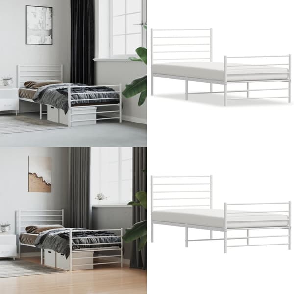 Sengeramme med sengegavl og fodgærde 90x200 cm metal hvid - Sengestel - Sengeramme - Home & Living