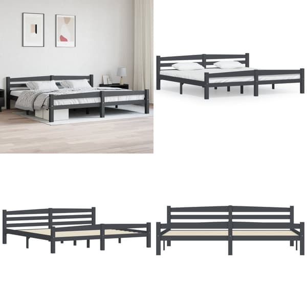 Sengestel 200x200 cm massivt fyrretræ mørkegrå - Sengestel - Sengeramme - Home & Living