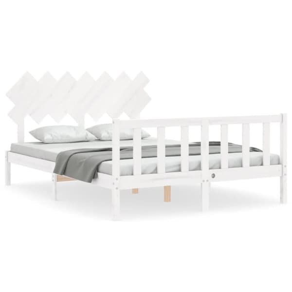 Sengeramme med sengegavl 140x190 cm massivt træ hvid - Sengeramme - Sengerammer - Home & Living