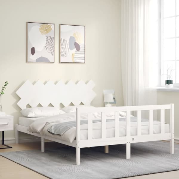 Sengeramme med sengegavl 140x190 cm massivt træ hvid - Sengeramme - Sengerammer - Home & Living