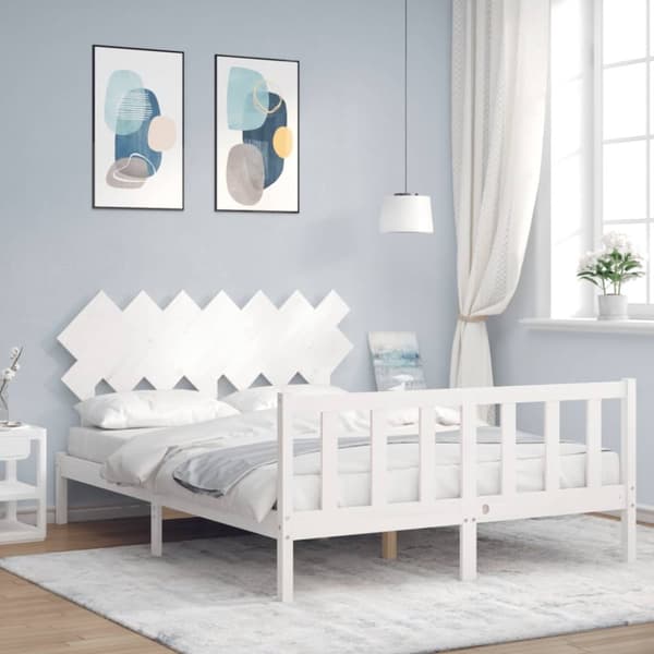 Sengeramme med sengegavl 140x190 cm massivt træ hvid - Sengeramme - Sengerammer - Home & Living