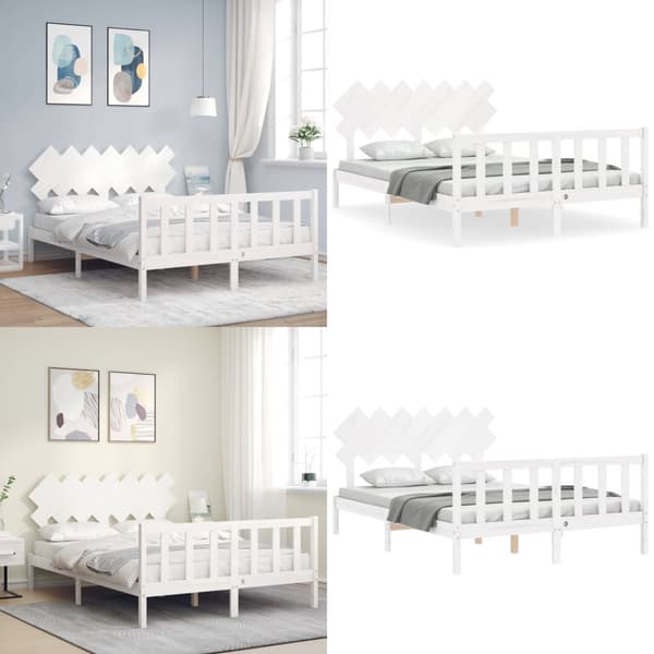 Sengeramme med sengegavl 140x190 cm massivt træ hvid - Sengeramme - Sengerammer - Home & Living