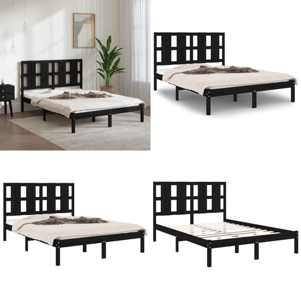 Sengeramme 140x190 cm massivt fyrretræ sort - Sengeramme - Sengerammer - Home & Living