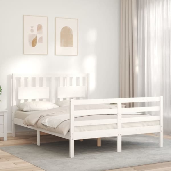 Sängynrunko päädyllä valkoinen Small Double täysi puu - Sängynrunko - Sängynrungot - Home & Living