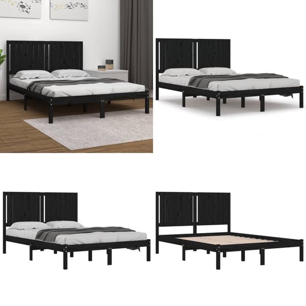 Sengeramme 140x190 cm massivt fyrretræ sort - Sengeramme - Sengerammer - Home & Living