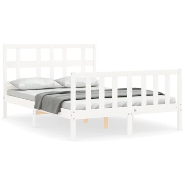Sengeramme med sengegavl 120x200 cm massivt træ hvid - Sengeramme - Sengerammer - Home & Living