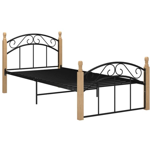 Sengeramme 90x200 cm metal og massivt egetræ sort - Sengestel - Sengeramme - Home & Living