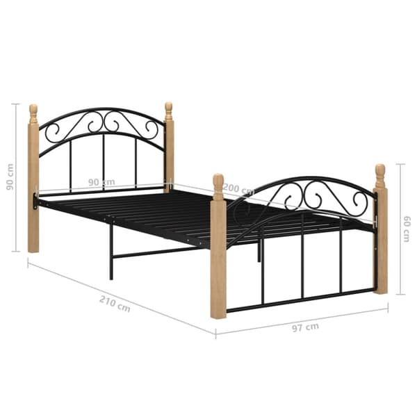 Sengeramme 90x200 cm metal og massivt egetræ sort - Sengestel - Sengeramme - Home & Living