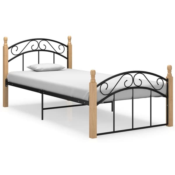 Sengeramme 90x200 cm metal og massivt egetræ sort - Sengestel - Sengeramme - Home & Living