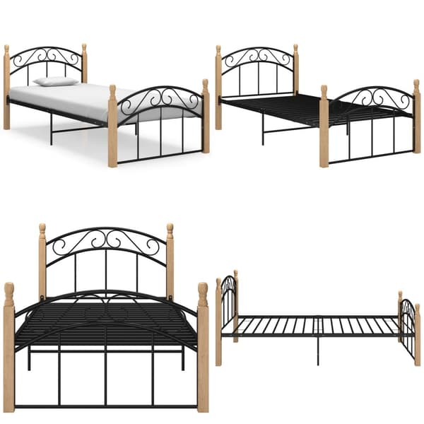 Sengeramme 90x200 cm metal og massivt egetræ sort - Sengestel - Sengeramme - Home & Living