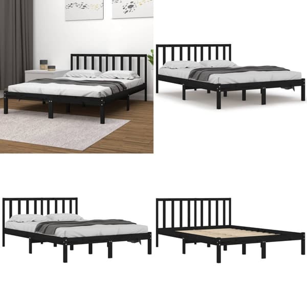 Sengeramme 200x200 cm massivt fyrretræ sort - Sengeramme - Sengerammer - Home & Living