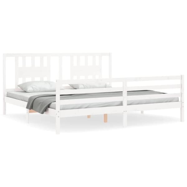 Sengeramme med sengegavl 200x200 cm massivt træ hvid - Sengeramme - Sengerammer - Home & Living