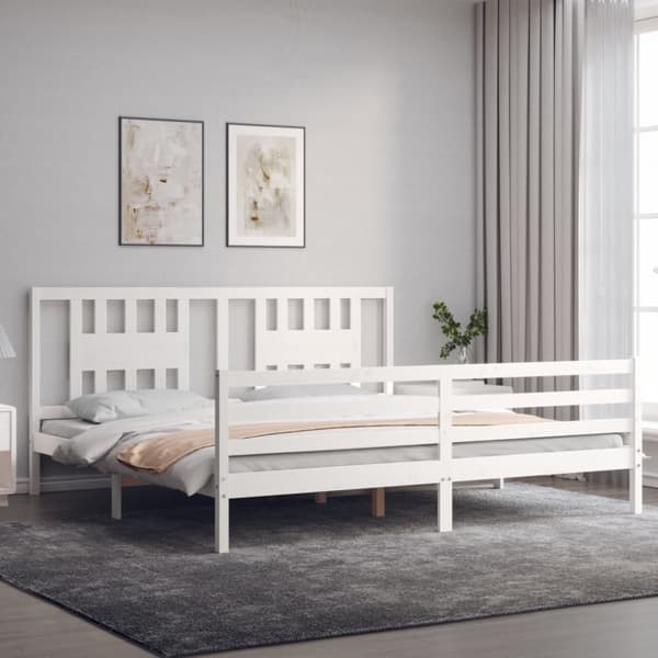 Sengeramme med sengegavl 200x200 cm massivt træ hvid - Sengeramme - Sengerammer - Home & Living