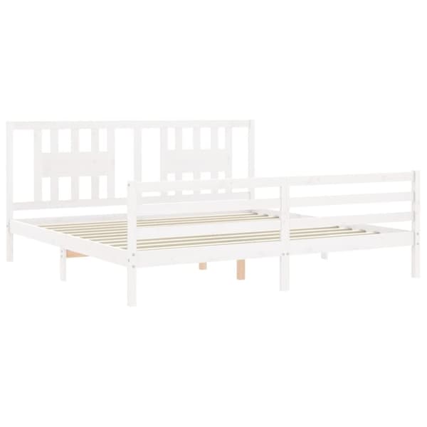 Sengeramme med sengegavl 200x200 cm massivt træ hvid - Sengeramme - Sengerammer - Home & Living