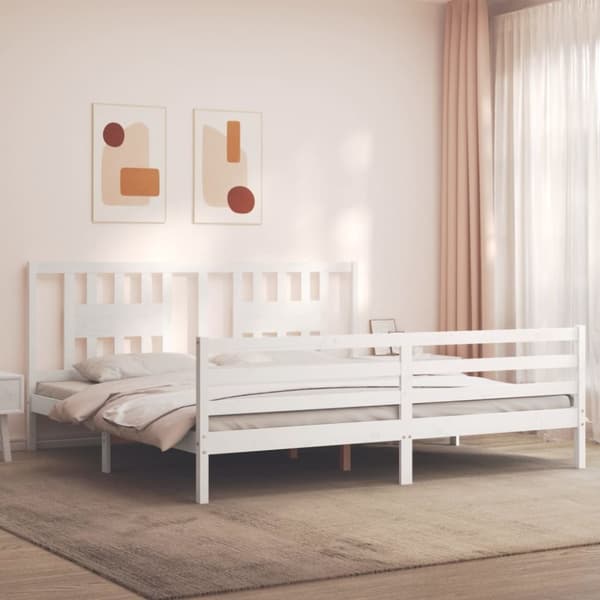 Sengeramme med sengegavl 200x200 cm massivt træ hvid - Sengeramme - Sengerammer - Home & Living