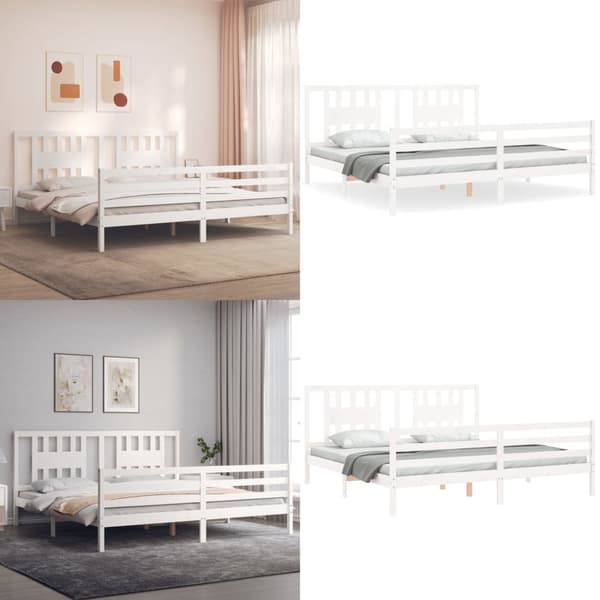 Sengeramme med sengegavl 200x200 cm massivt træ hvid - Sengeramme - Sengerammer - Home & Living
