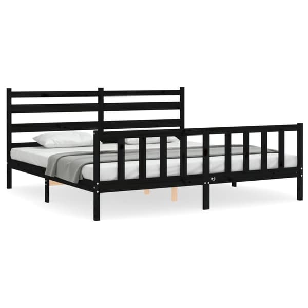 Sängram med huvudgavel svart 200x200 cm massivt trä - Sängram - Sängramar - Home & Living