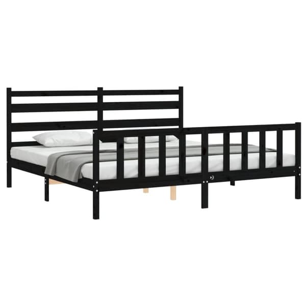 Sängram med huvudgavel svart 200x200 cm massivt trä - Sängram - Sängramar - Home & Living