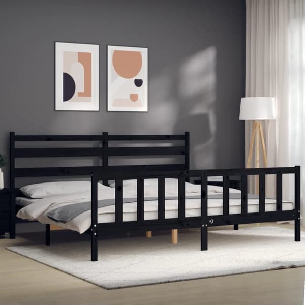 Sängram med huvudgavel svart 200x200 cm massivt trä - Sängram - Sängramar - Home & Living