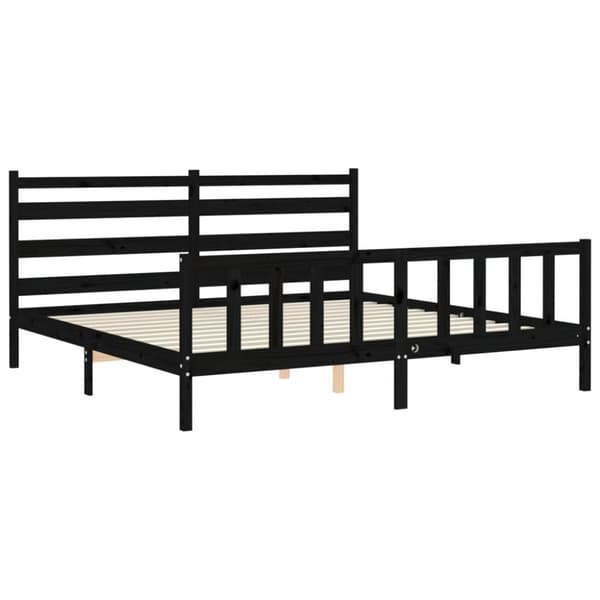 Sängram med huvudgavel svart 200x200 cm massivt trä - Sängram - Sängramar - Home & Living